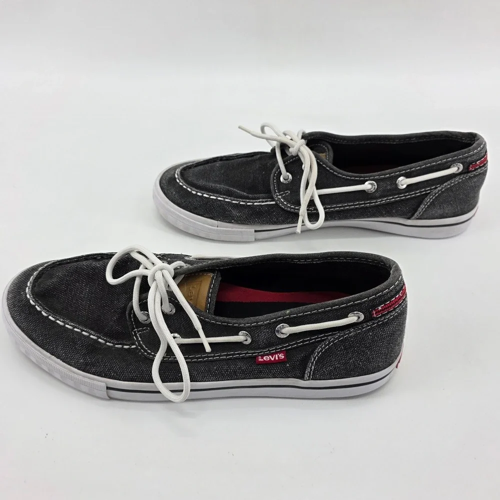 Levis‎ Boat Shoes Men Sz 9 Dark Gray Canvas Dock Deck Nautical Coastal Resort